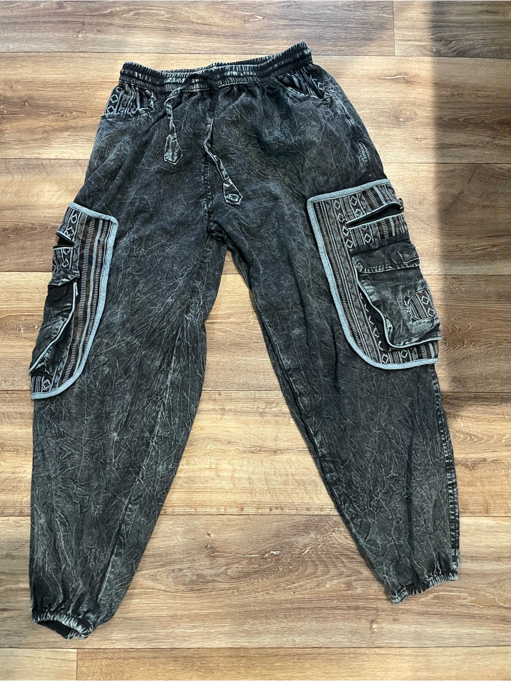 Casual Black Cargo Jogger Pants with Tribal Pockets Made in Nepal